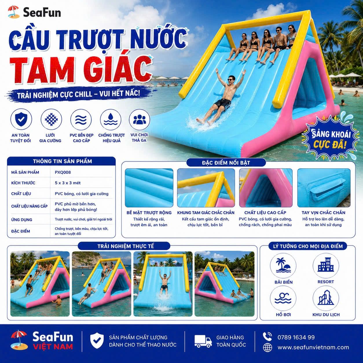 cau truot nuoc tam giac ma pxq008 bat pvc phu mo gia si seafun