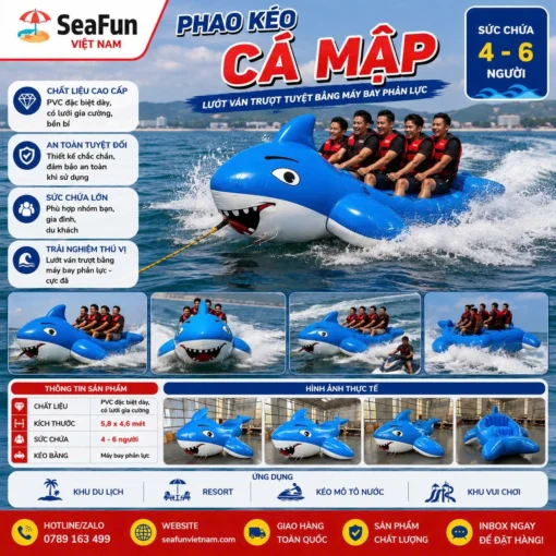 phao keo ca map mau xanh duong pvc mo luoi gia cuong cho 4 den 6 nguoi seafun