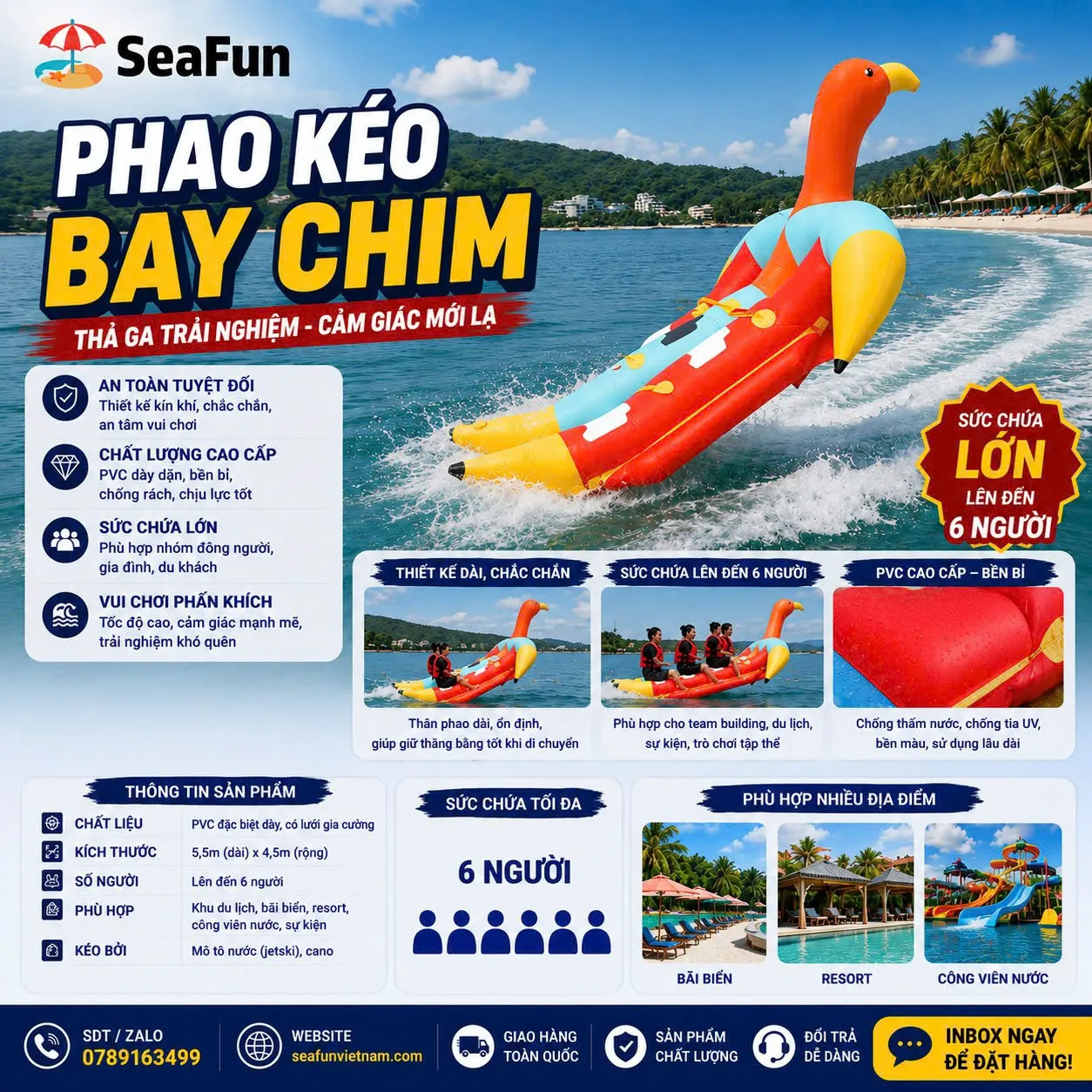 phao keo chim dai bang bat pvc luoi gia cuong 6 nguoi gia si seafun