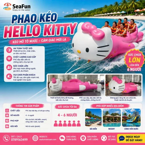 phao keo hello kitty bat pvc luoi gia cuong cho 4 den 6 nguoi seafun
