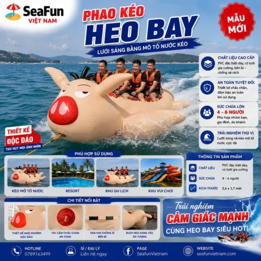 phao keo heo bay mau hong be pvc mo luoi gia cuong cho 4 den 6 nguoi seafun