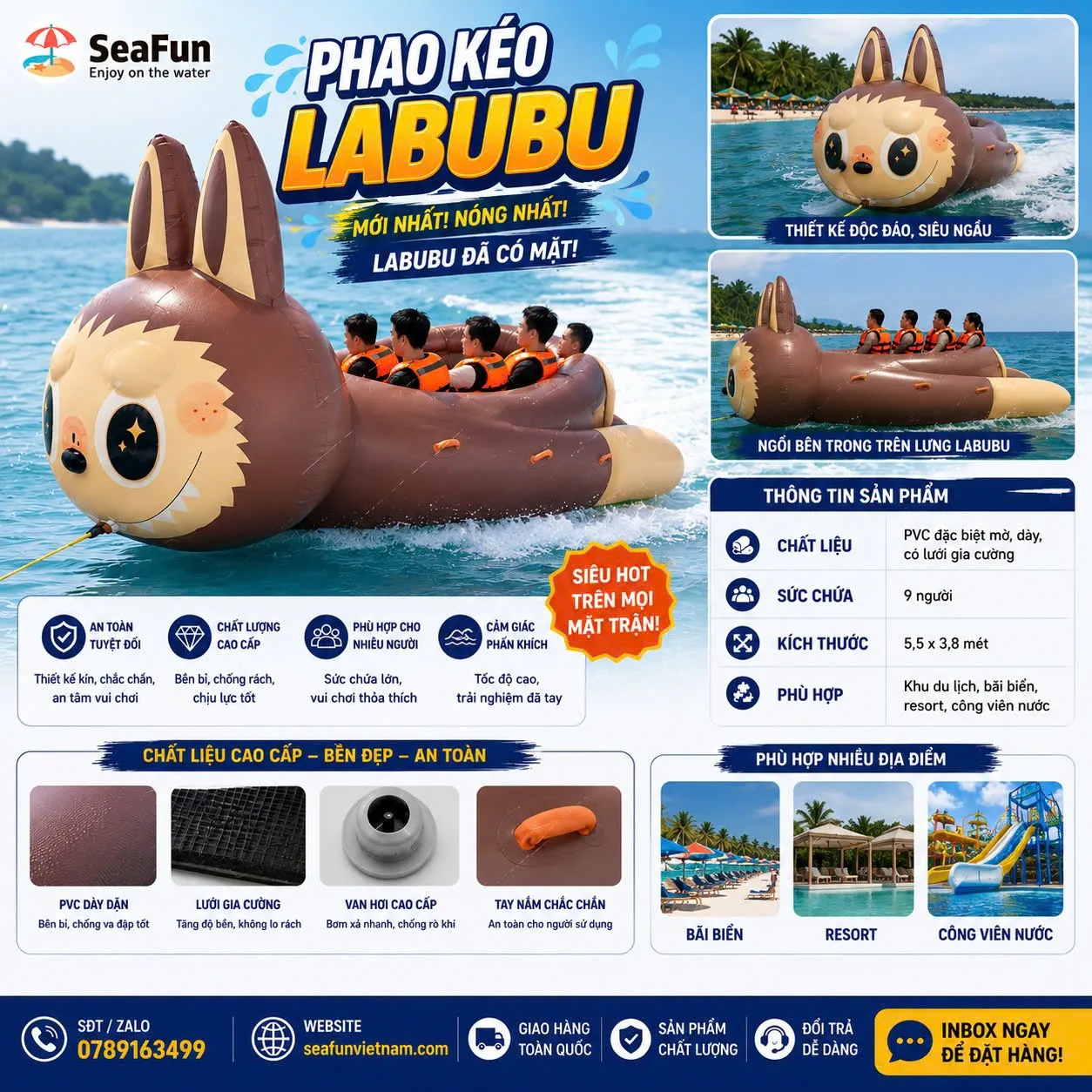 phao keo labubu bat pvc mo luoi gia cuong hot trend cho resort seafun