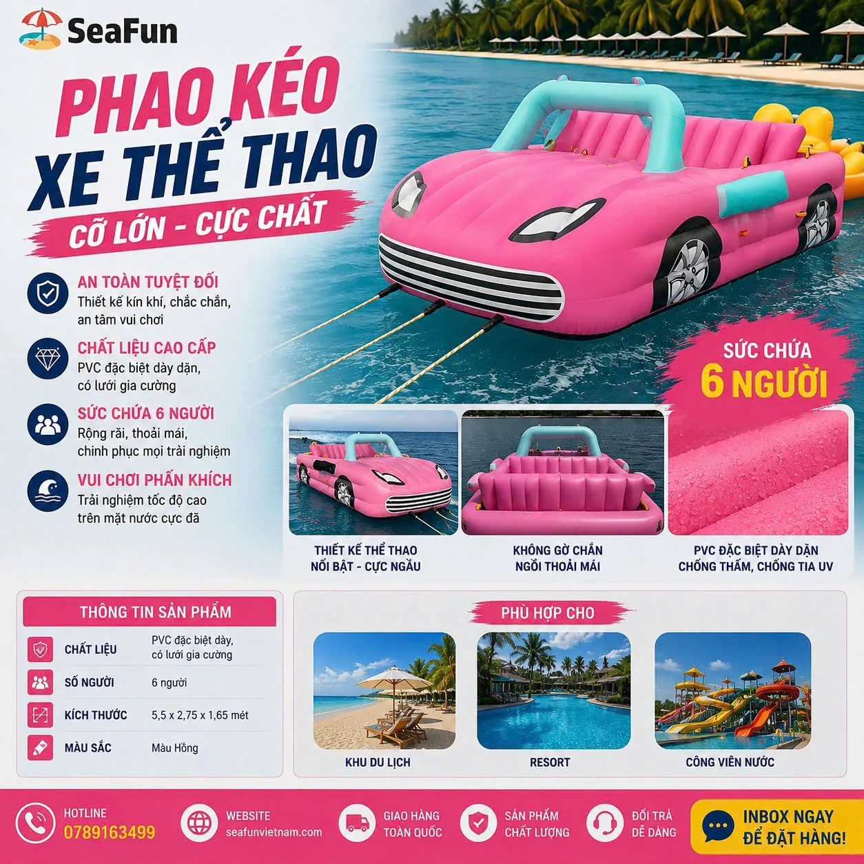 phao keo o to the thao 6 cho mau hong ca tinh cho resort seafun