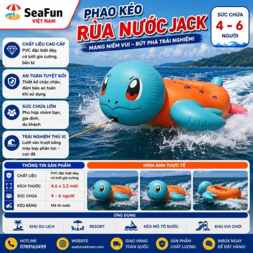 phao keo rua nuoc jack mau xanh cam pvc mo luoi gia cuong cho 4 den 6 nguoi seafun