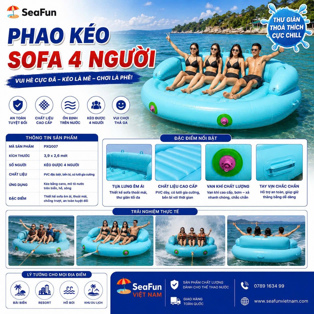 phao keo sofa 4 nguoi pvc mo luoi gia cuong seafun