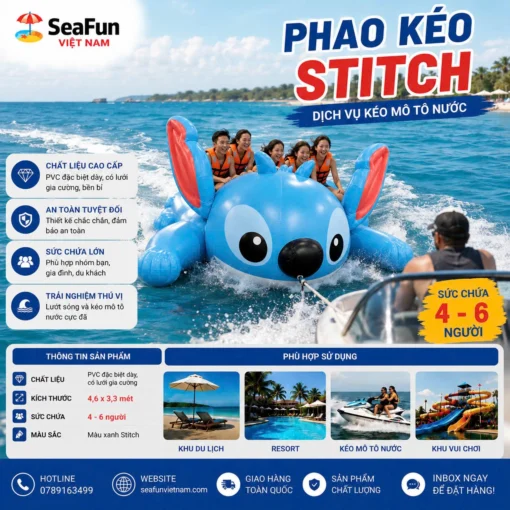 phao keo stitch mau xanh duong pvc mo luoi gia cuong cho 4 den 6 nguoi seafun