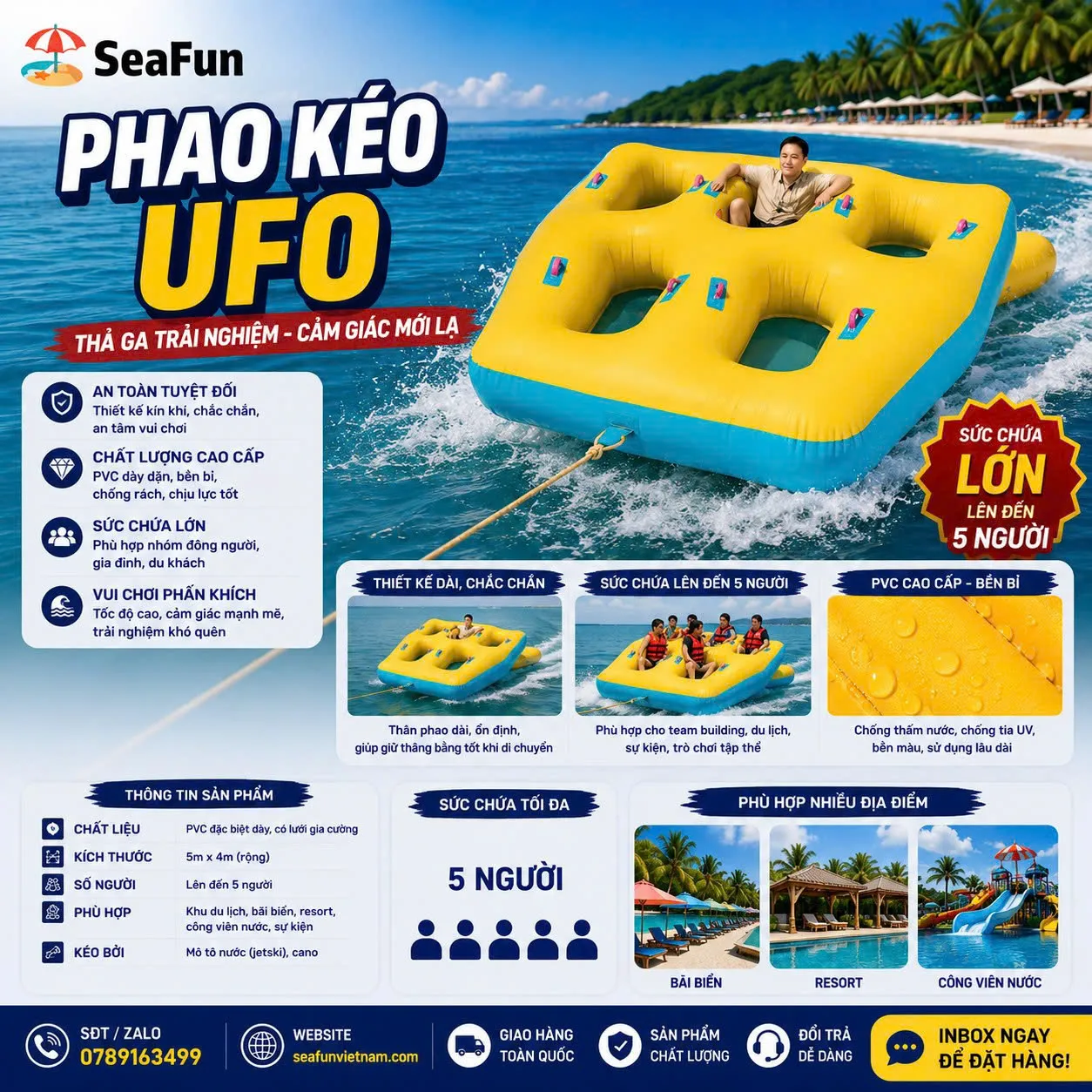 phao keo ufo 5 nguoi bat pvc luoi gia cuong