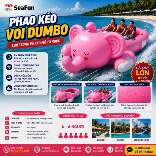 phao keo voi dumbo pvc mo luoi gia cuong 4 den 6 nguoi seafun