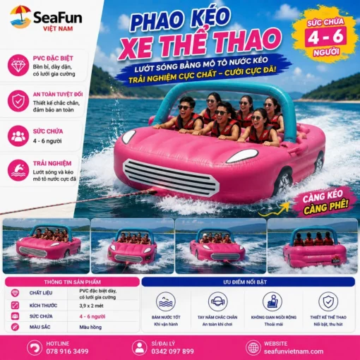 phao keo xe the thao hong pvc mo luoi gia cuong cho 4 den 6 nguoi seafun